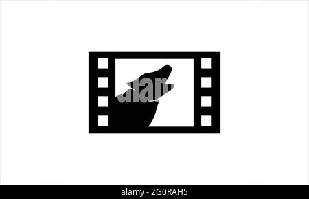 Dog Head along Filmstrip icon log design template vector Stock Vector