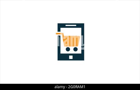 Mobile Trolley Shopping Cart icon logo design template Stock Vector