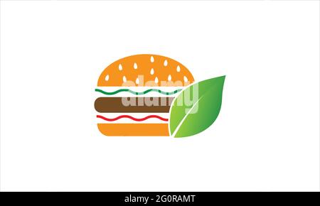 Burger with leaf icon or eco burger  logo design illustration Stock Vector