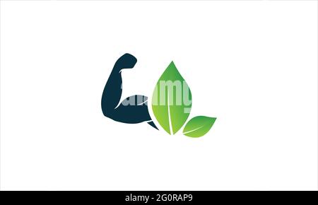 Natural Nutrition Logo Template with Muscles Vector Design illustration Stock Vector