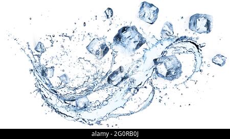 Ice Cubes In Flow Splashing - Cold And Refreshment Stock Photo