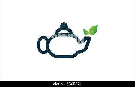 Tea pot  with leaf icon logo or eco green tea  design illustration vector Stock Vector