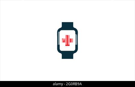Smart watch  medical emergency cross sign icon logo design illustration Stock Vector