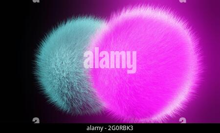 Pink fluffy vector isolated spheres, blue fluffy isolated spheres, fluffy balls floating in space, 3d rendering, 3d illustration, Stock Photo