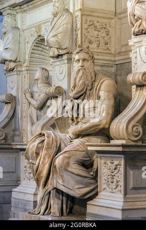 Rome, Italy.  Michelangelo's Moses in San Pietro in Vincoli church.  The historic centre of Rome is a UNESCO World Heritage Site. Stock Photo