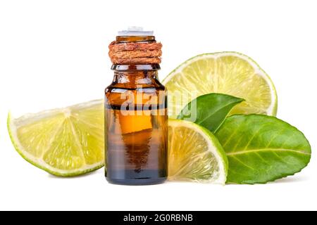 essential oil of lime on a white background Stock Photo