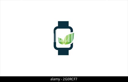 Smart watch with leaf icon logo design vector template illustration Stock Vector
