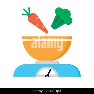 Kitchen scales flat icon vector. Kitchen small appliance sign. Household tools symbol for app, web. Cooking equipment for weigh of food is shown. Stock Vector