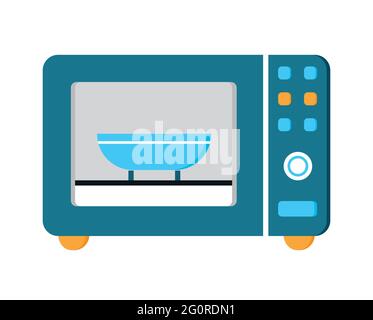 Microwave oven flat icon vector. Kitchen small appliances sign. Household tools symbol for app, web. Cooking equipment is shown. Stock Vector