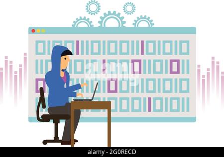 Hacking with a computer with cyber background. Vector illustration. Stock Vector