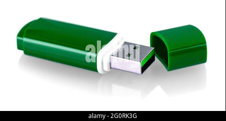The green usb flash drive, flash card isolated on white background Stock Photo