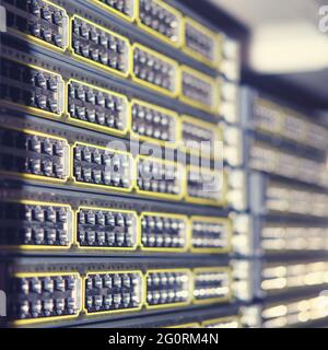 Network server equipment, switches without connected wires Stock Photo
