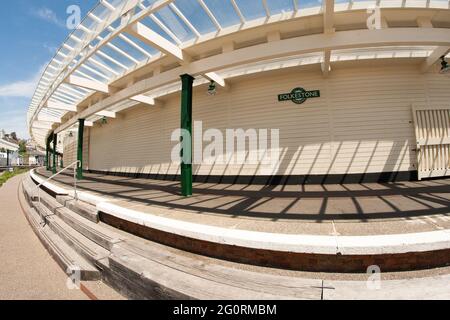 Folkestone Harbour Railway Station wide angle view Stock Photo