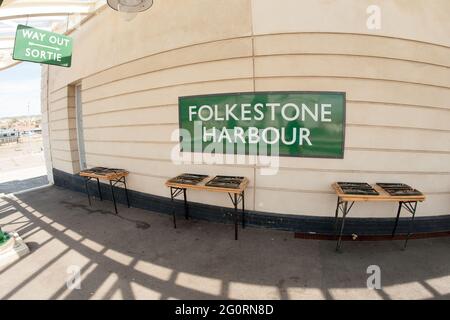 Folkestone Harbour Railway Station wide angle view Stock Photo