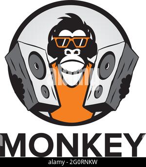 Monkey music logo design vector template Stock Vector