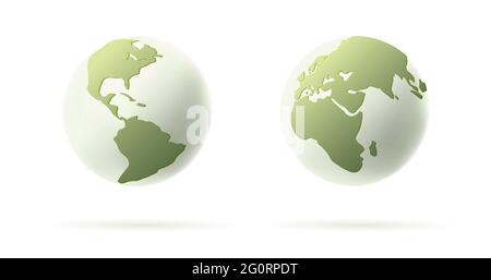 3d earth illustration, round sphere with continents, stylized in green and white colors Stock Vector