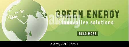 Green energy web banner with 3d illustration of stylized earth globe and read more button Stock Vector