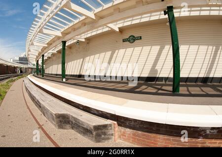 Folkestone Harbour Railway Station wide angle view Stock Photo