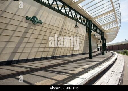 Folkestone Harbour Railway Station wide angle view Stock Photo