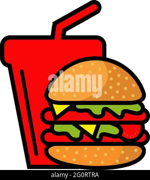 Burger and soft drink logo design vector template Stock Vector