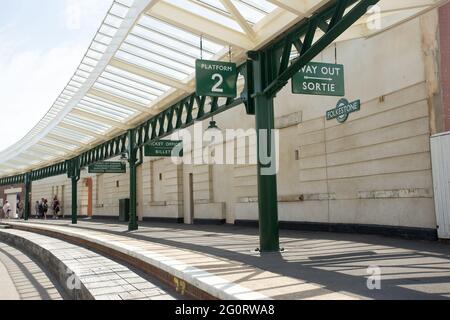 Folkestone Harbour Railway Station wide angle view Stock Photo