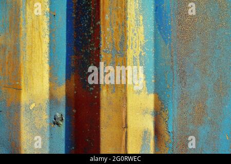 Colored corrugated iron wall Stock Photo