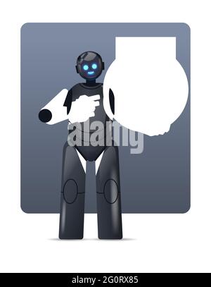 robot cyborg holding planet earth globe modern robotic character artificial intelligence technology concept Stock Vector