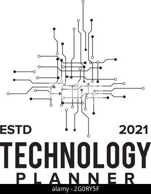 Technology logo design with circuit icon vector template Stock Vector