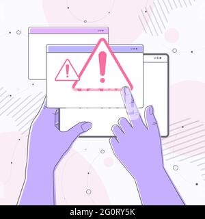 hands reacting to danger exclamation marks problem cyber attack hacking warning signal scam alert concept Stock Vector
