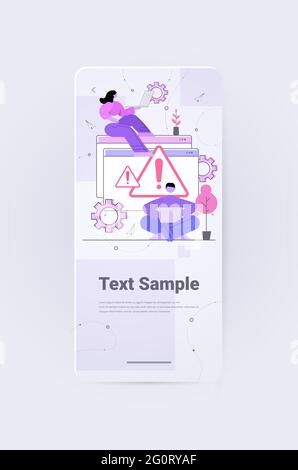 frustrated women reacting to danger exclamation marks problem cyber attack hacking warning signal scam alert Stock Vector