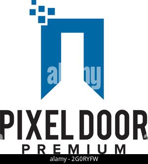 Pixel door logo design vector template Stock Vector