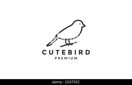 cute little bird lines on branch logo symbol vector icon illustration graphic design Stock Vector