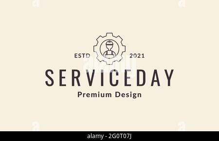 lines vintage gear with handyman logo symbol vector icon illustration graphic design Stock Vector