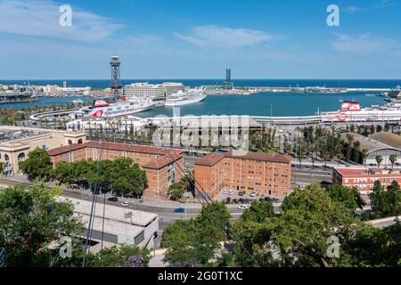BARCELONA, SPAIN - JUNE 10, 2019: Aerial View Of Downtown City In Barcelona Stock Photo