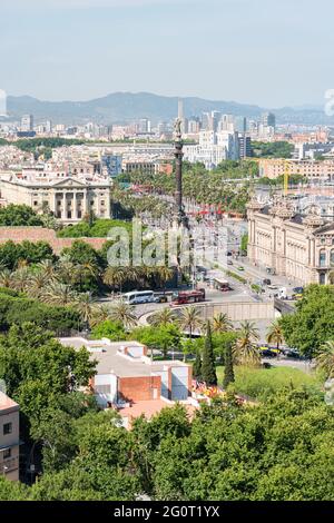 BARCELONA, SPAIN - JUNE 10, 2019: Aerial View Of Downtown City In Barcelona Stock Photo