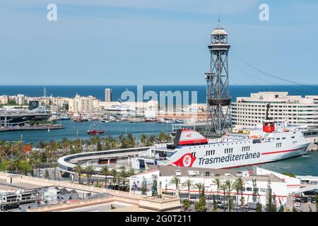 BARCELONA, SPAIN - JUNE 10, 2019: Aerial View Of Downtown City In Barcelona Stock Photo
