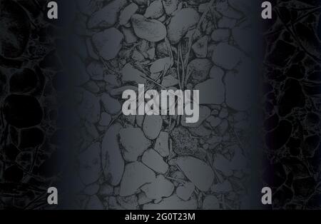Luxury black metal gradient background with distressed stones, rocks, pebbles, macadam texture. Vector illustration Stock Vector