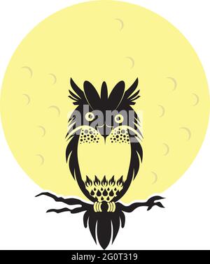 Owl logo design with moonlight background vector template Stock Vector