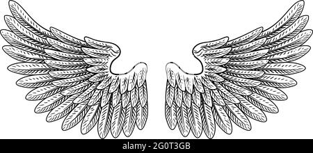 Pair Of Wings Vintage Engraved Retro Style Stock Vector