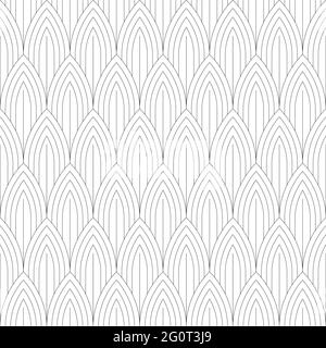 Fish scales seamless pattern. Mermaid or dragon scales outline drawing endless background. Part of set. Stock Vector