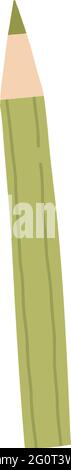 Colorful green pencil for school or home drawing. Isolated icon on white background. Flat drawn style Stock Vector