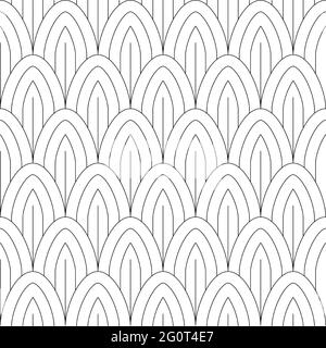 Fish scales seamless pattern. Mermaid or dragon scales outline drawing endless background. Part of set. Stock Vector