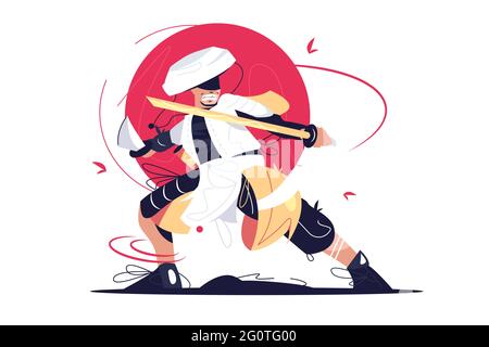 Trained japanese samurai soldier in outfit Stock Vector
