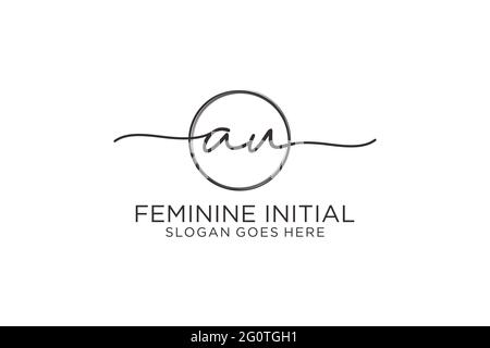 AU handwriting logo with circle template vector logo of initial signature, wedding, fashion, floral and botanical with creative template. Stock Vector
