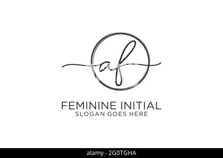 AF handwriting logo with circle template vector logo of initial signature, wedding, fashion, floral and botanical with creative template. Stock Vector