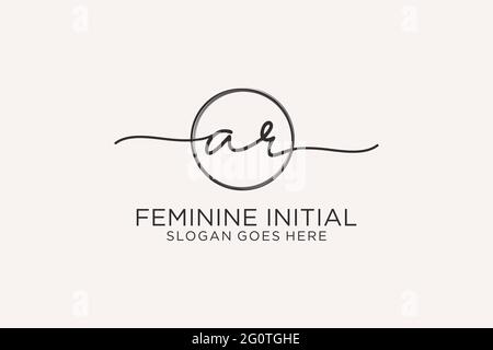 AR handwriting logo with circle template vector logo of initial signature, wedding, fashion, floral and botanical with creative template. Stock Vector