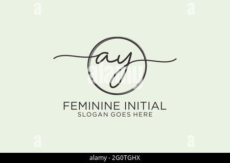 AY handwriting logo with circle template vector logo of initial signature, wedding, fashion, floral and botanical with creative template. Stock Vector