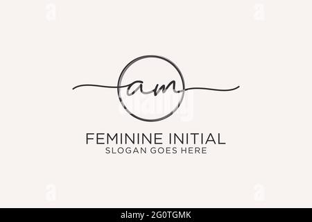 AM handwriting logo with circle template vector logo of initial signature, wedding, fashion, floral and botanical with creative template. Stock Vector