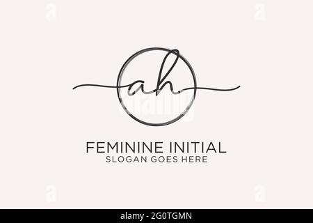 AH handwriting logo with circle template vector logo of initial signature, wedding, fashion, floral and botanical with creative template. Stock Vector