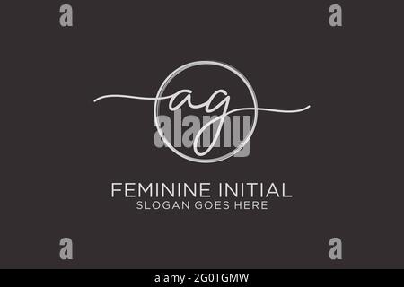 AG handwriting logo with circle template vector signature, wedding ...